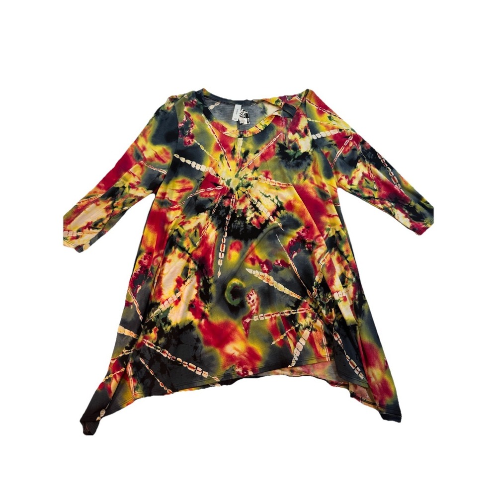Hippie Boho Festival Tie Dye Block Print Top Mini Dress Size Large